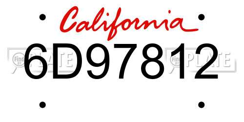 6D97812 California License Plate