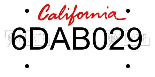 6DAB029 California License Plate