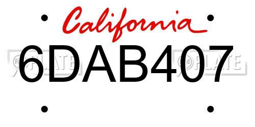 6DAB407 California License Plate