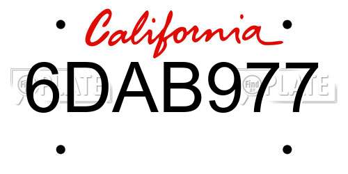 6DAB977 California License Plate