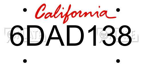 6DAD138 California License Plate