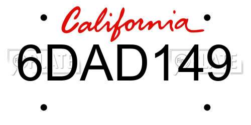 6DAD149 California License Plate