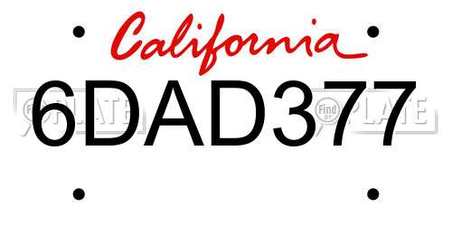 6DAD377 California License Plate
