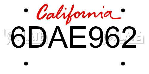 6DAE962 California License Plate