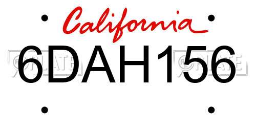 6DAH156 California License Plate