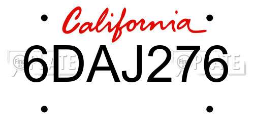 6DAJ276 California License Plate
