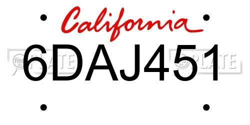 6DAJ451 California License Plate
