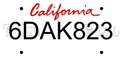 6DAK823 California License Plate