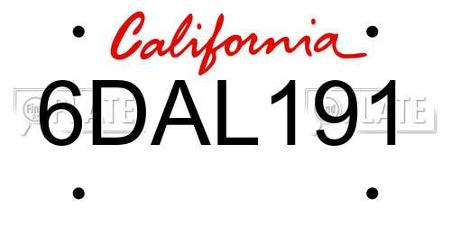 6DAL191 California License Plate
