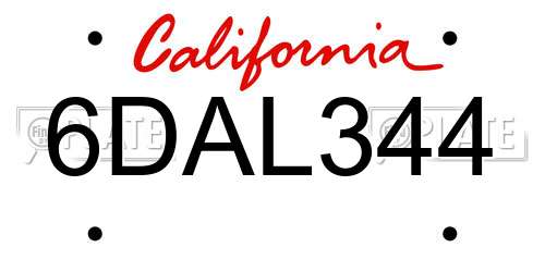 6DAL344 California License Plate