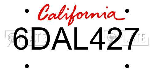 6DAL427 California License Plate