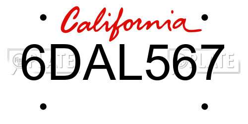 6DAL567 California License Plate