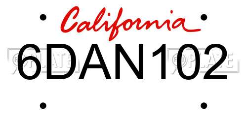 6DAN102 California License Plate
