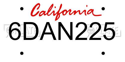 6DAN225 California License Plate
