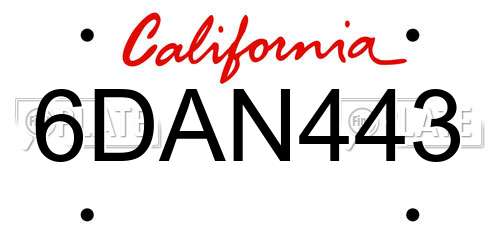 6DAN443 California License Plate