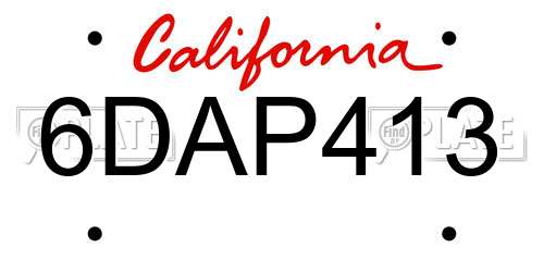 6DAP413 California License Plate