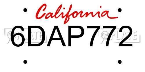 6DAP772 California License Plate