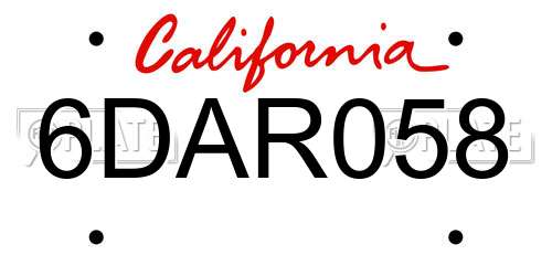 6DAR058 California License Plate