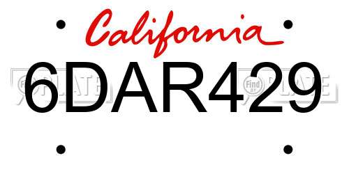 6DAR429 California License Plate