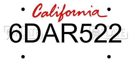 6DAR522 California License Plate