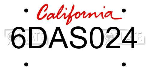 6DAS024 California License Plate