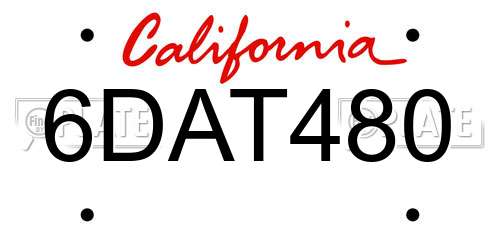6DAT480 California License Plate