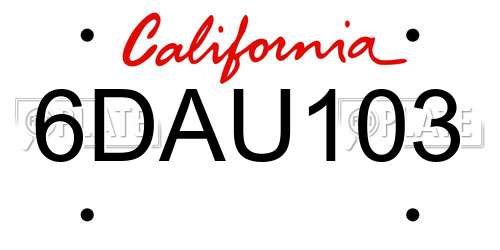 6DAU103 California License Plate