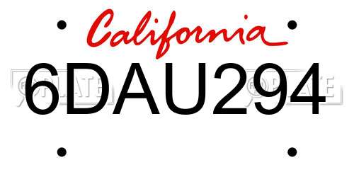 6DAU294 California License Plate