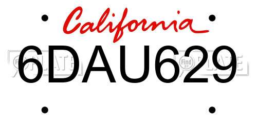 6DAU629 California License Plate