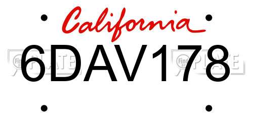 6DAV178 California License Plate