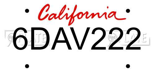 6DAV222 California License Plate