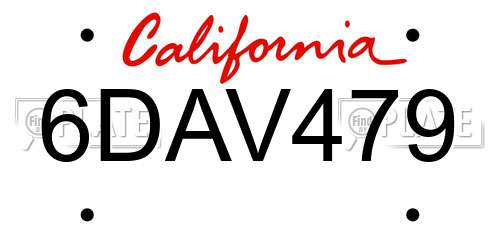 6DAV479 California License Plate