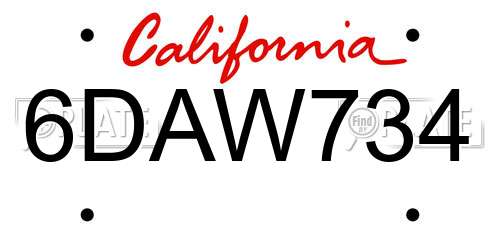 6DAW734 California License Plate