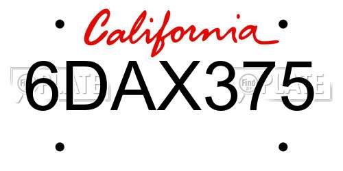 6DAX375 California License Plate