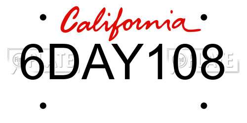 6DAY108 California License Plate