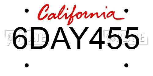6DAY455 California License Plate