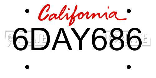 6DAY686 California License Plate