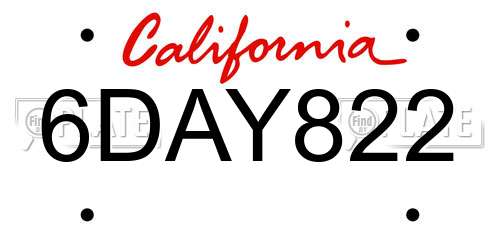 6DAY822 California License Plate
