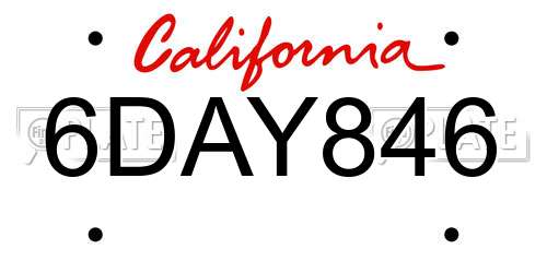 6DAY846 California License Plate