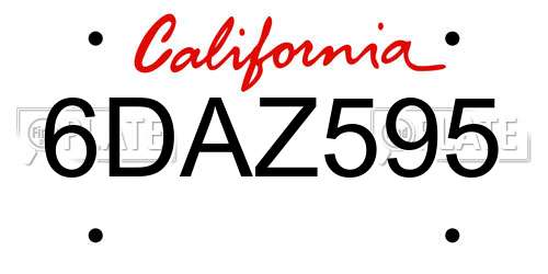 6DAZ595 California License Plate