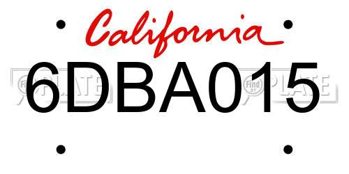 6DBA015 California License Plate
