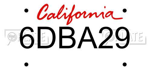 6DBA29 California License Plate