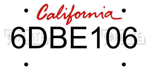 6DBE106 California License Plate