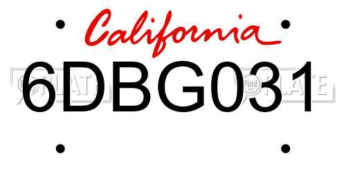 6DBG031 California License Plate