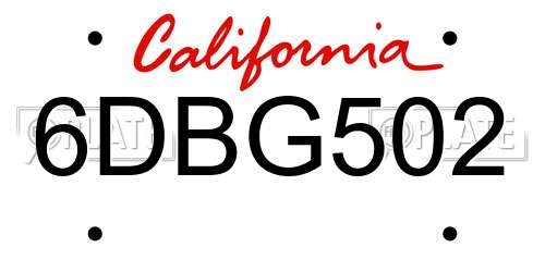 6DBG502 California License Plate