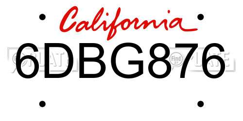 6DBG876 California License Plate
