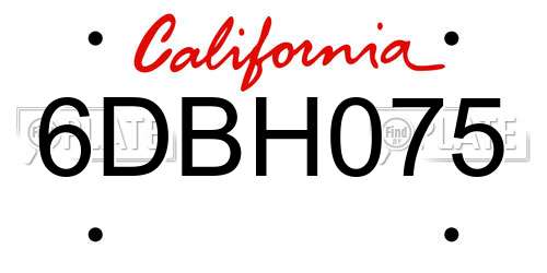 6DBH075 California License Plate