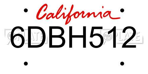6DBH512 California License Plate