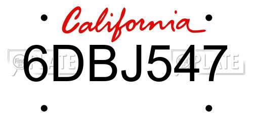 6DBJ547 California License Plate