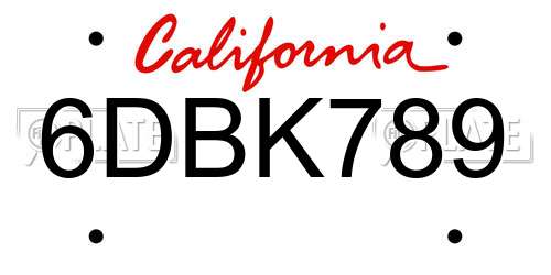 6DBK789 California License Plate